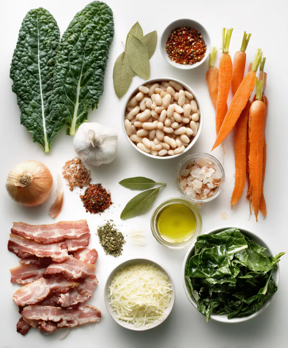 White bean soup with bacon ingredients