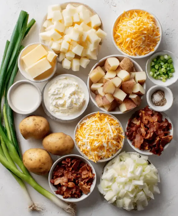 Loaded baked potato casserole ingredients