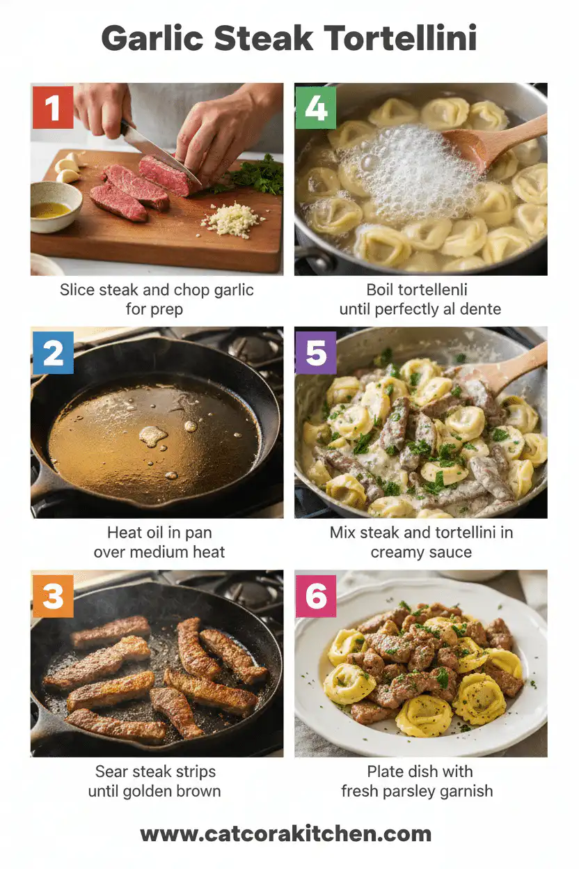 Steps to make garlic steak tortellini