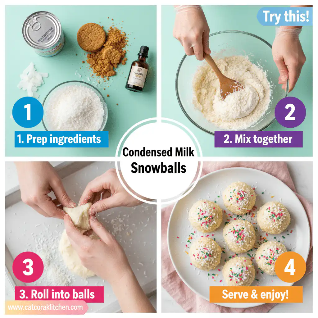 card recipe ingredients and instructions Sweetened Condensed Milk Snowballs