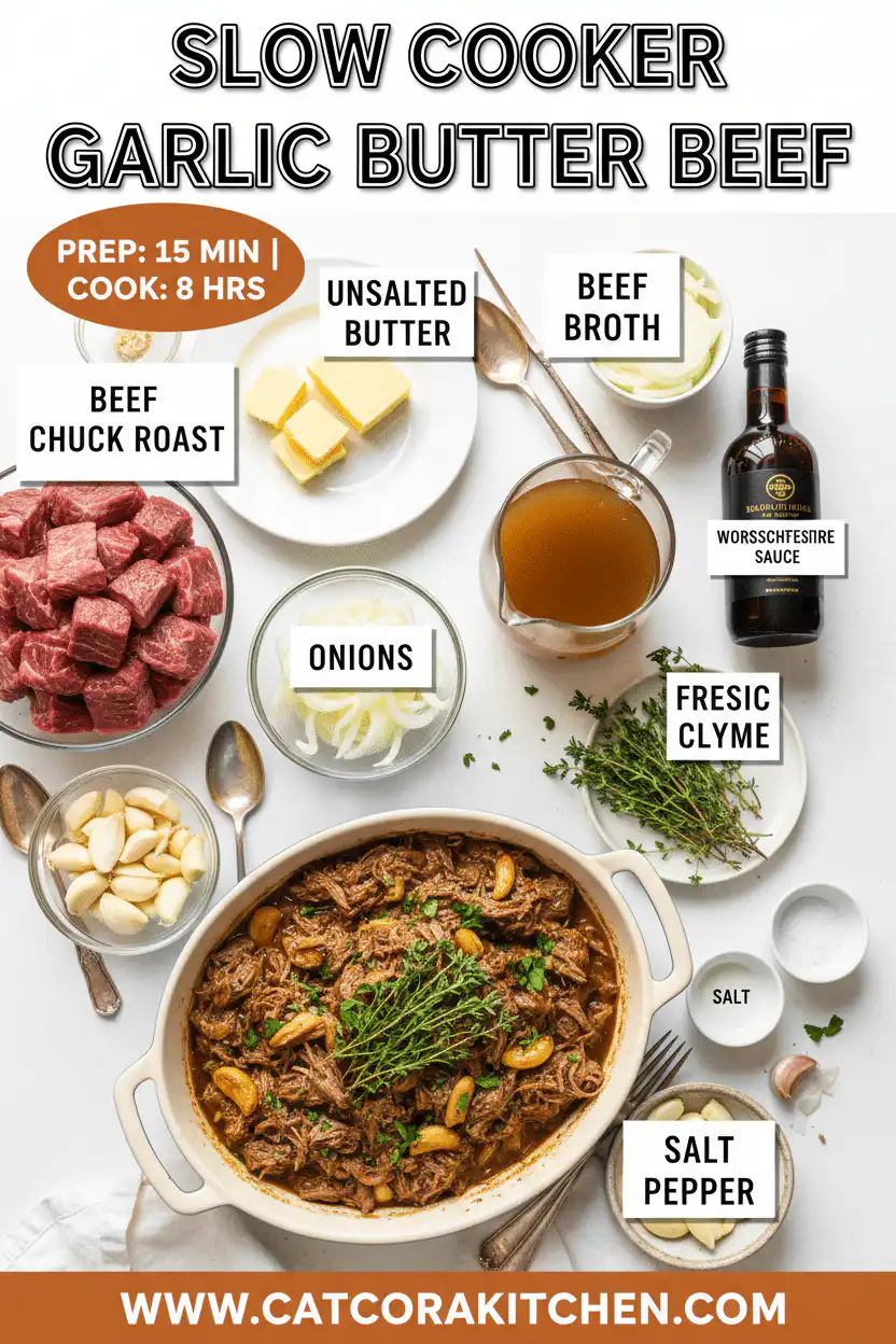 Slow Cooker Garlic Butter Beef ingredients