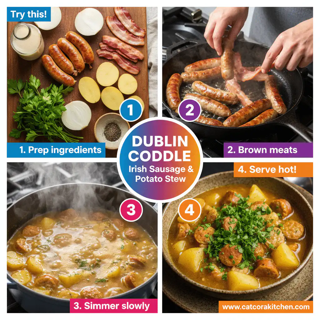 card recipe ingredients and instructions Dublin Coddle Irish sausage and potato stew