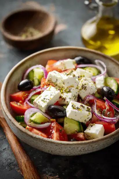 Greek salad with homemade dressing