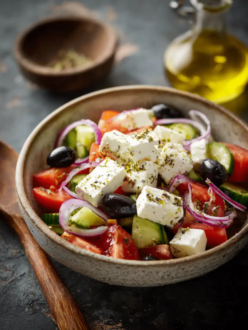 Greek salad with homemade dressing