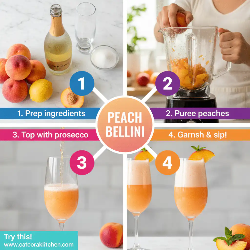 card recipe ingredients and instructions Peach Bellini cocktail