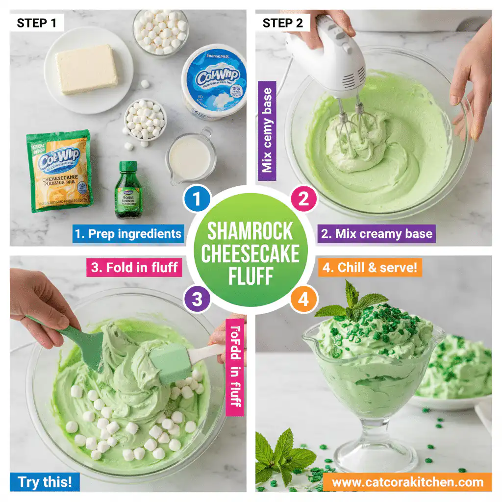 card recipe ingredients and instructions Shamrock Cheesecake Fluff