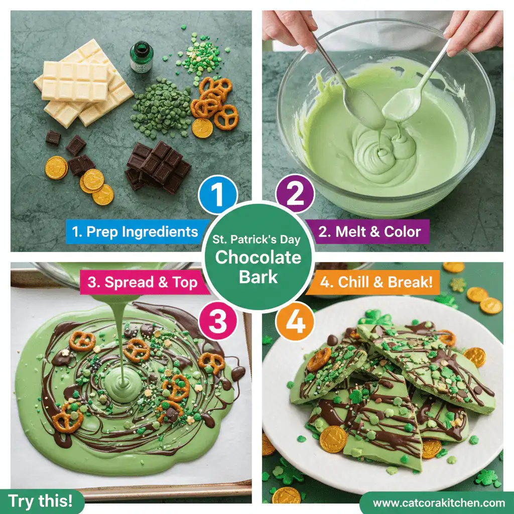 card recipe ingredients and instructions St Patrick's Day chocolate bark