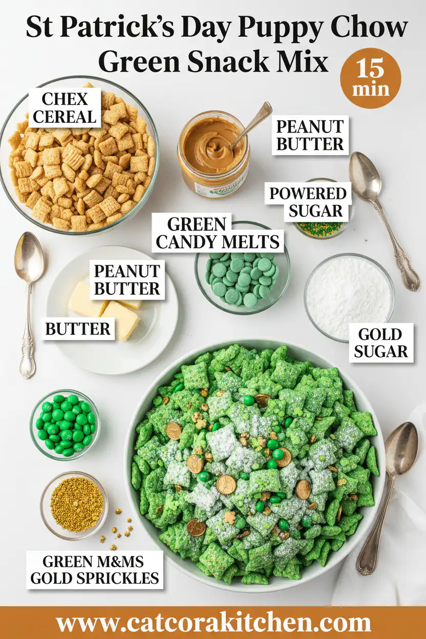 St. Patrick's Day puppy chow green snack mix ingredients