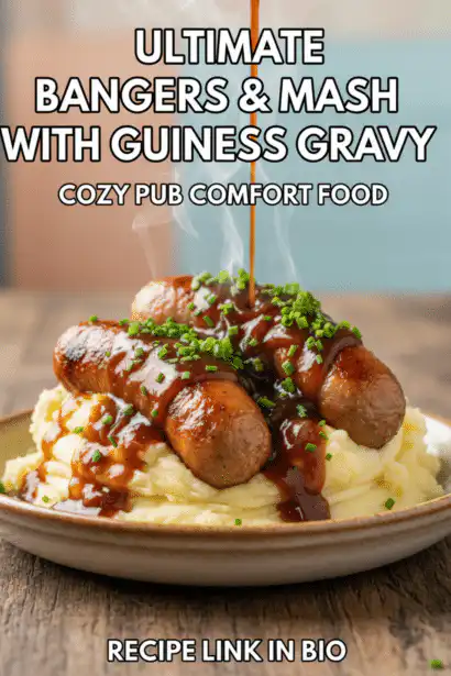 bangers and mash with Guinness onion gravy