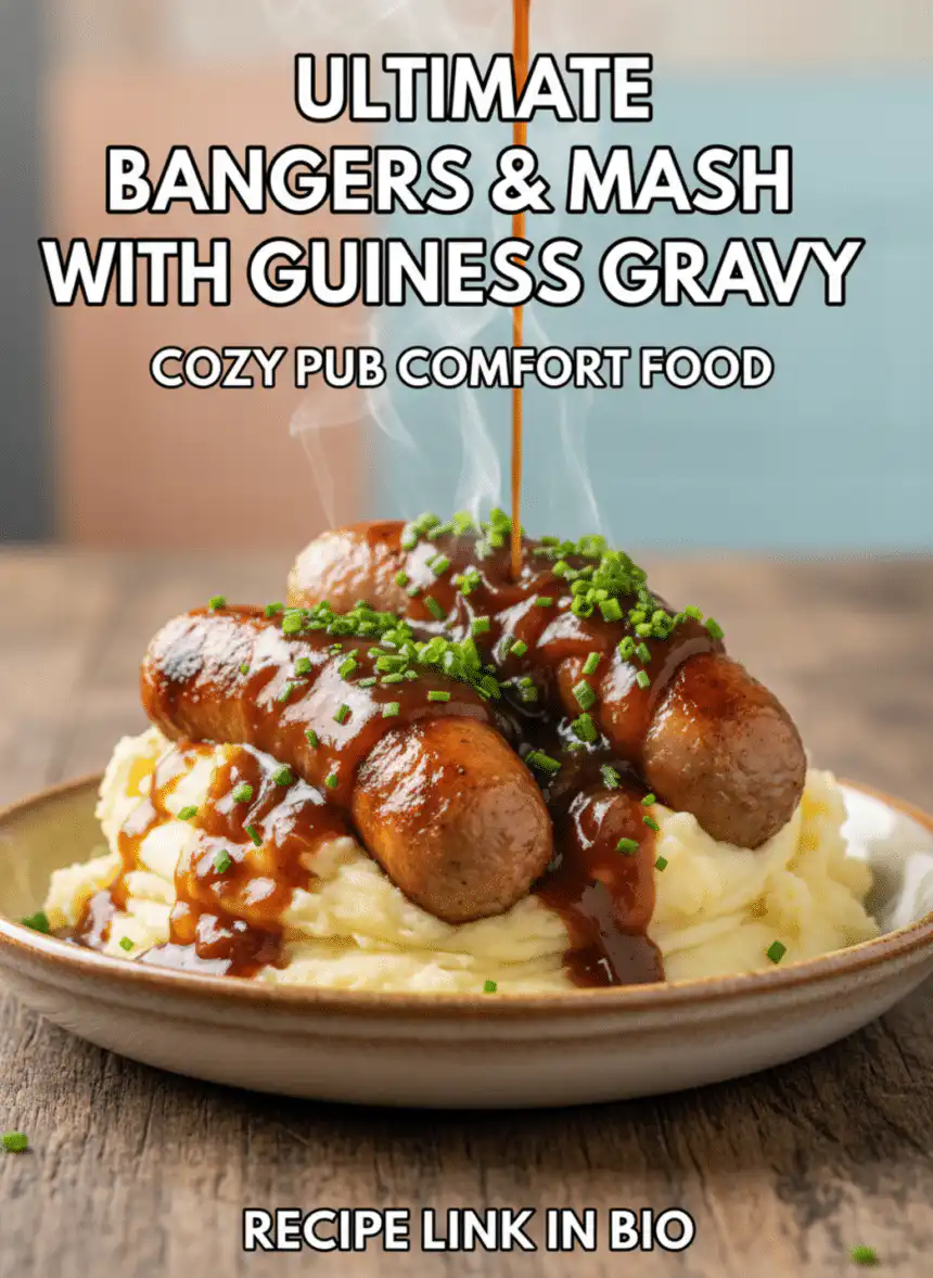 bangers and mash with Guinness onion gravy