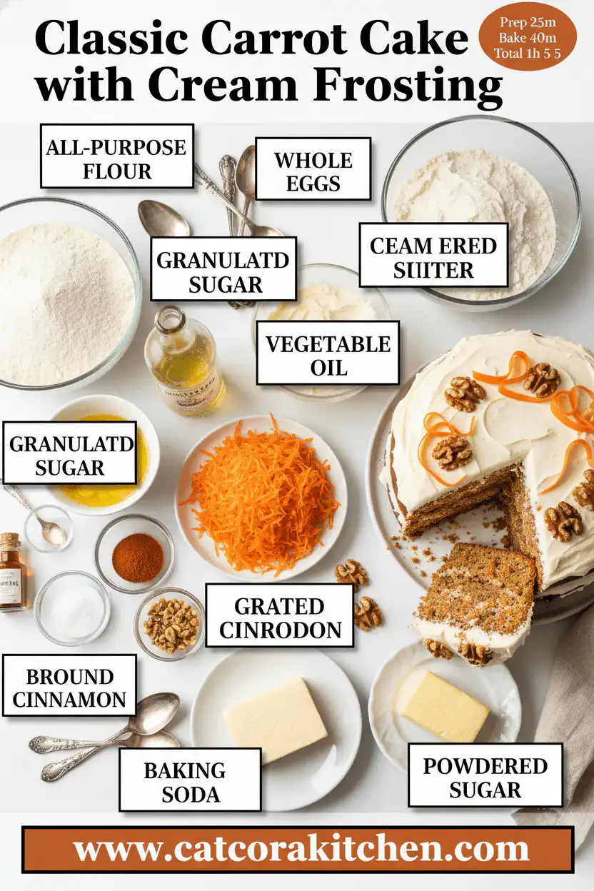 Classic carrot cake with cream cheese frosting ingredients