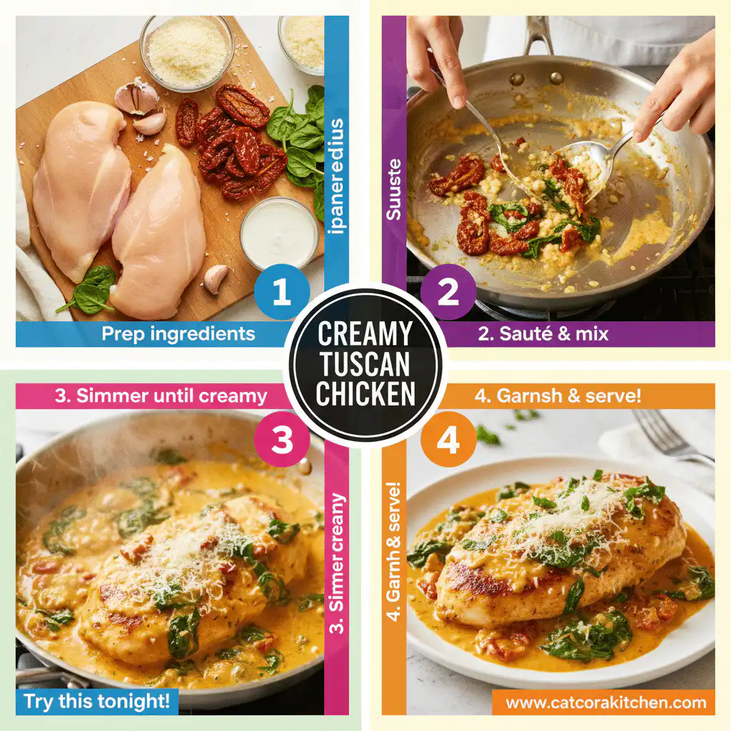 card recipe ingredients and instructions creamy Tuscan chicken