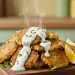 crispy cabbage fritters with garlic sauce