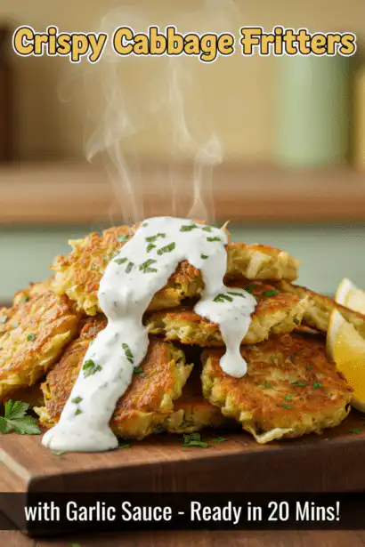 crispy cabbage fritters with garlic sauce