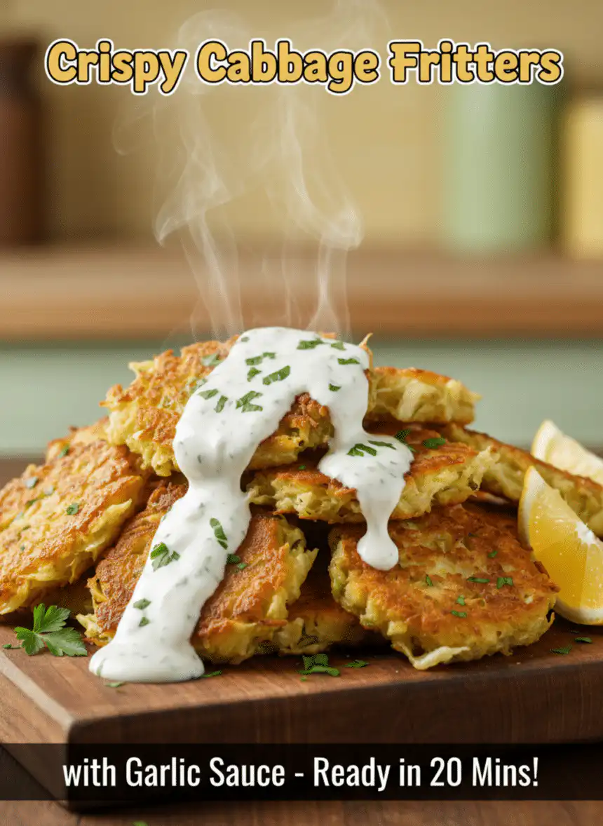 crispy cabbage fritters with garlic sauce