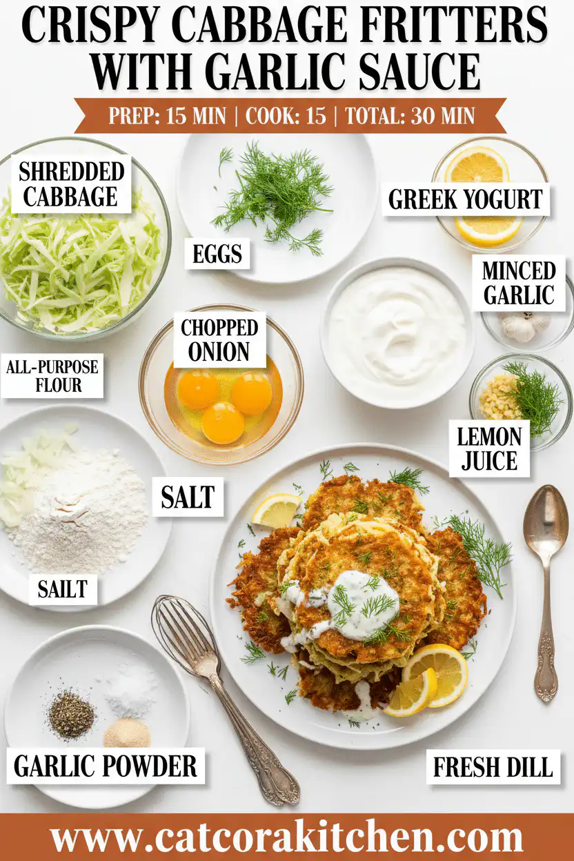 Crispy cabbage fritters with garlic sauce ingredients