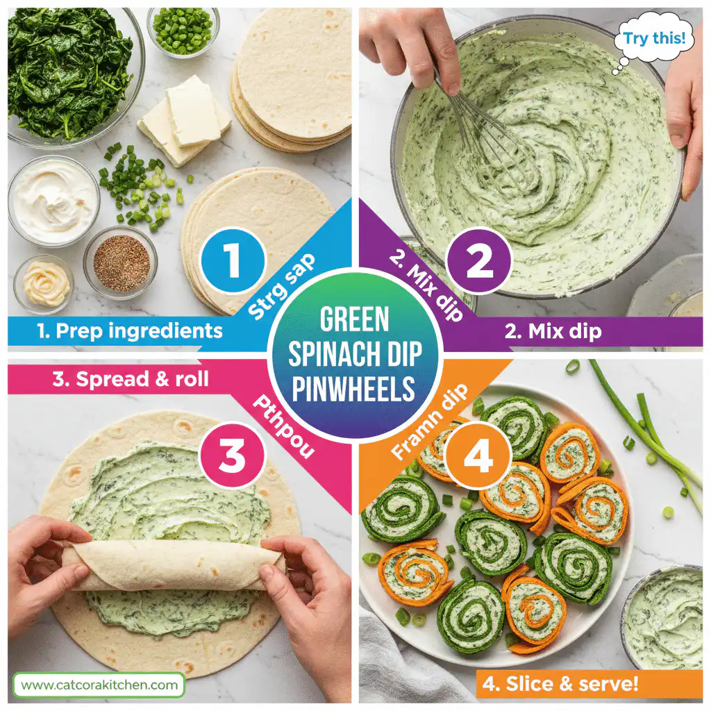 card recipe ingredients and instructions green spinach dip pinwheels