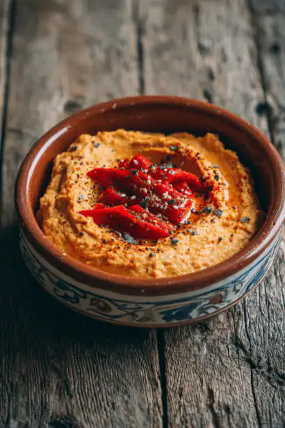 homemade hummus with roasted red pepper