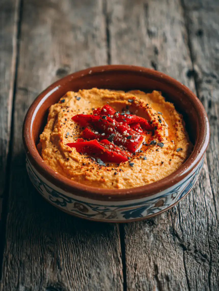 homemade hummus with roasted red pepper