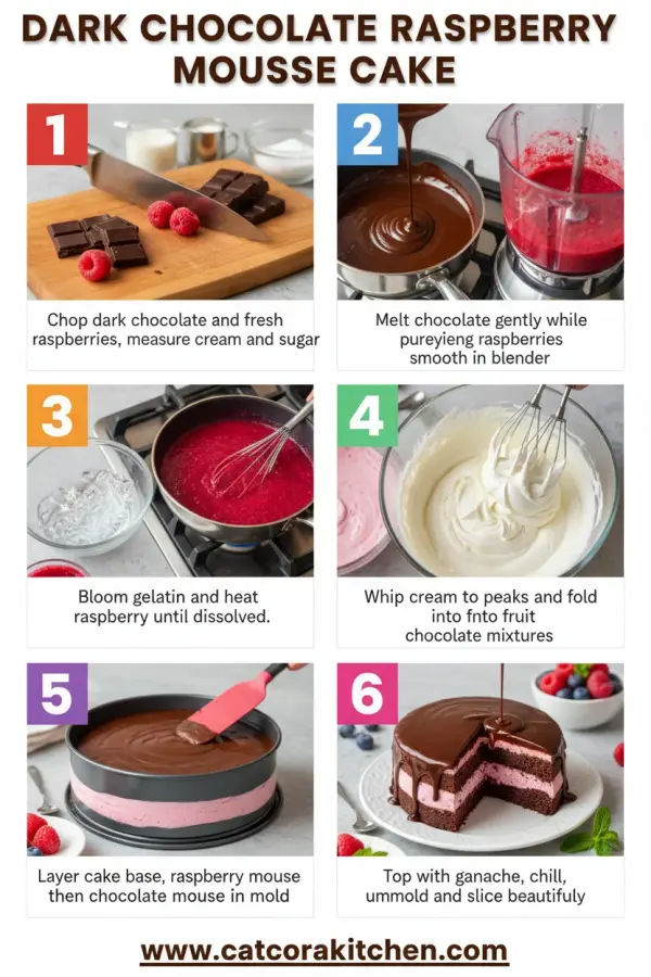 Dark chocolate raspberry mousse cake How to Make 