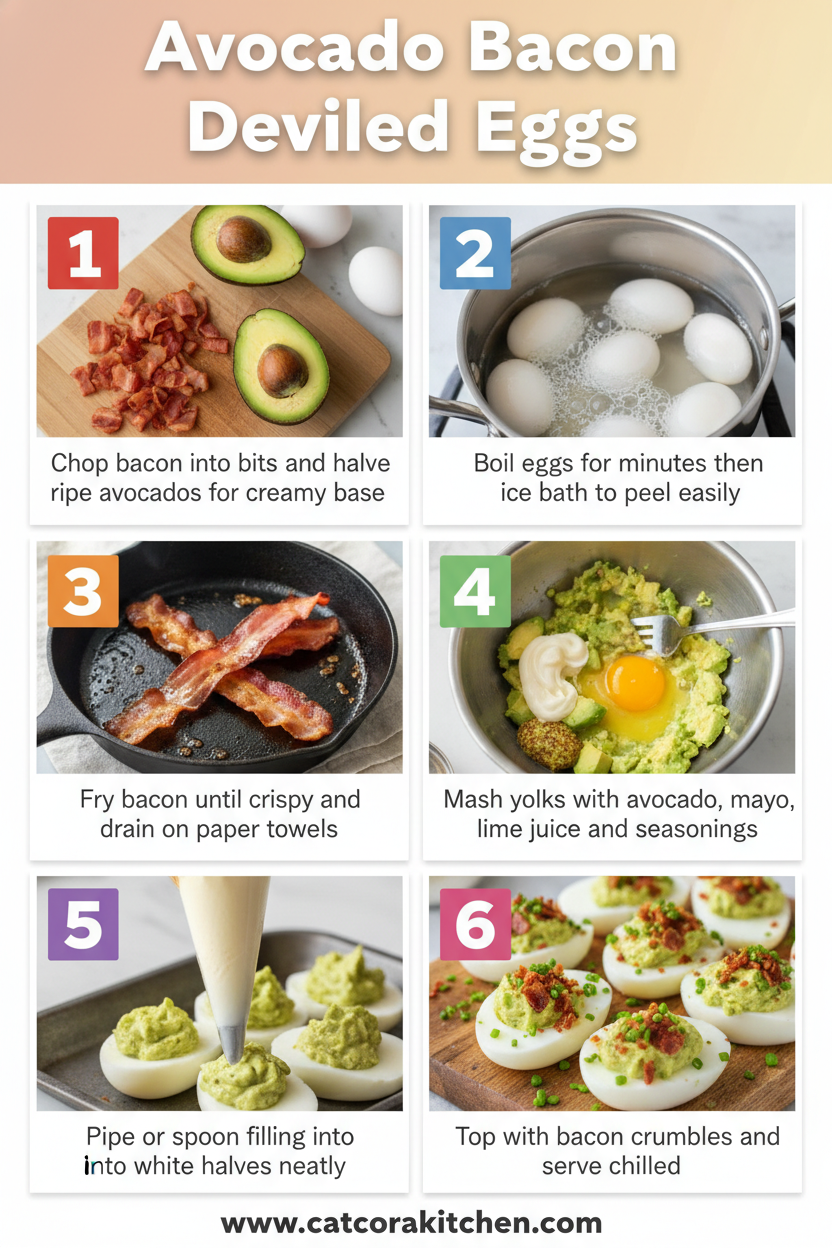 Deviled eggs with avocado and bacon How to Make