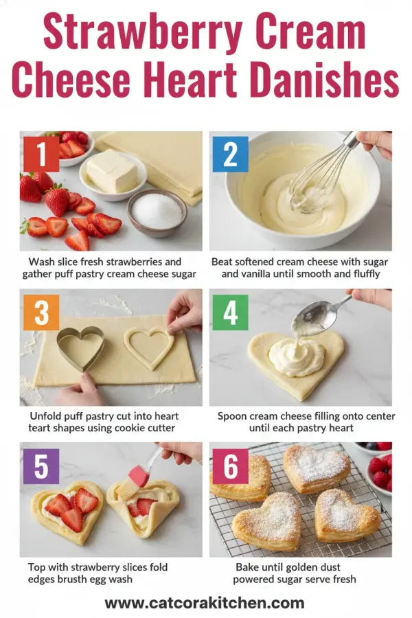 Strawberry cream cheese heart danishes How to Make
