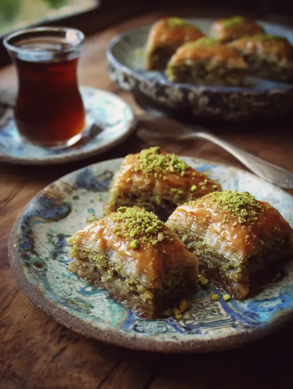 card recipe ingredients and instructions baklava with pistachios and honey
