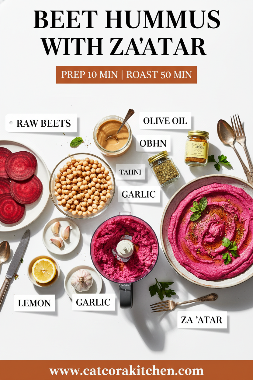 Beet hummus with za'atar ingredients