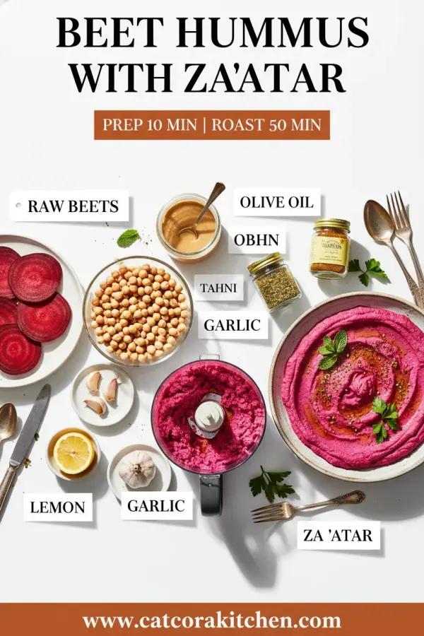 Beet hummus with za'atar ingredients