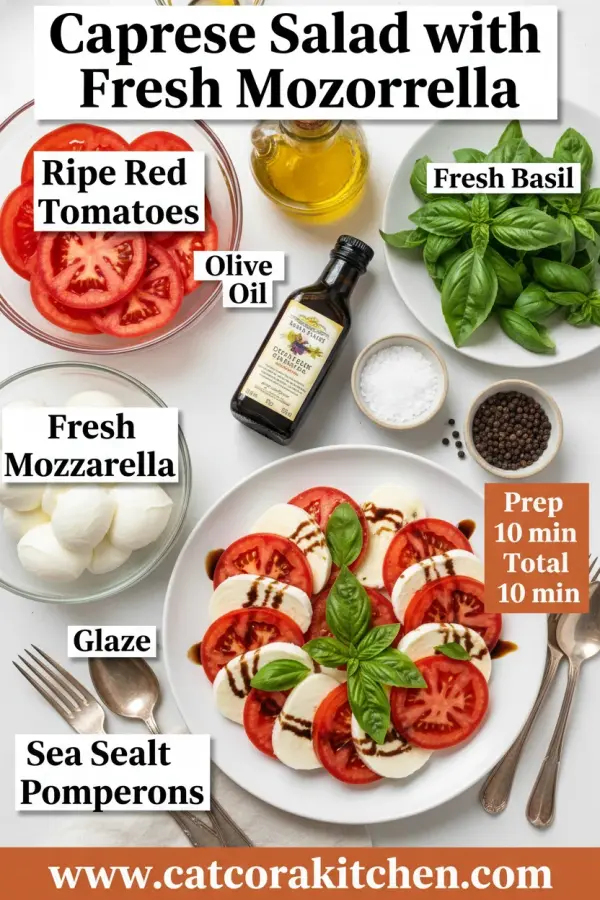 Caprese salad with fresh mozzarella ingredients