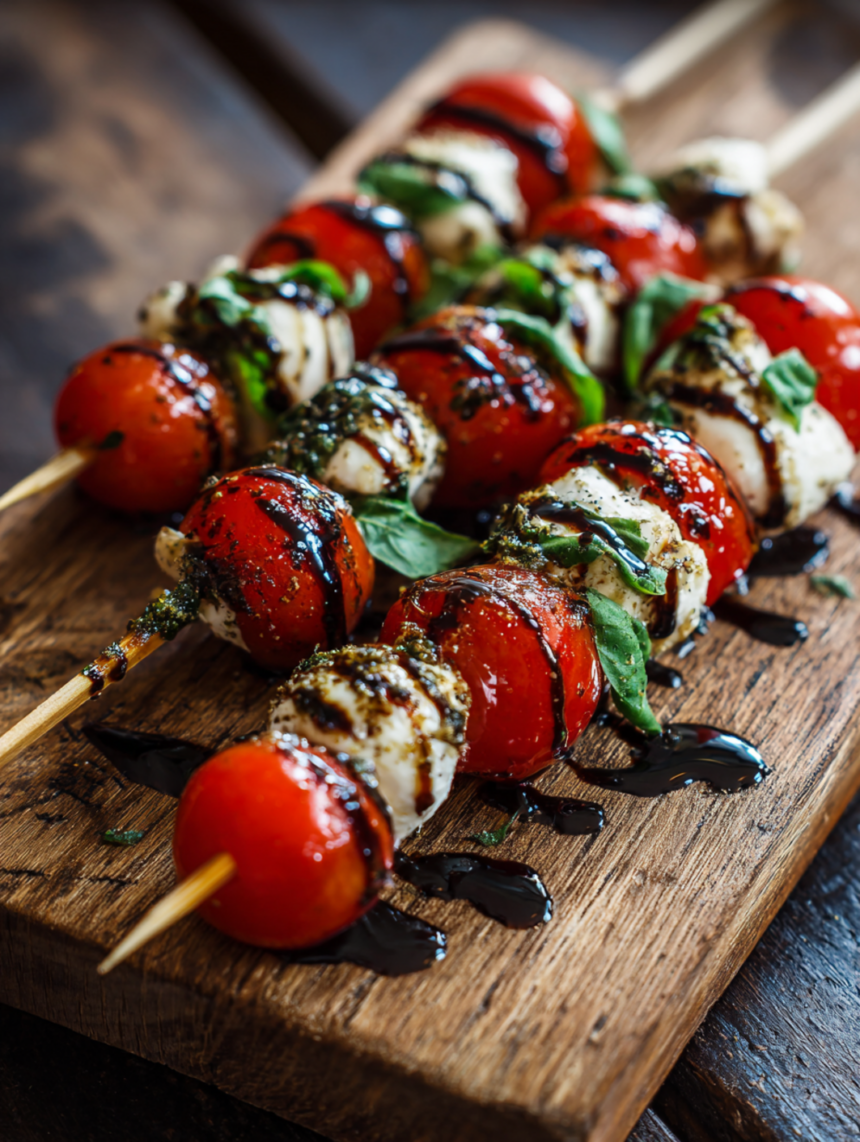 caprese skewers with balsamic glaze