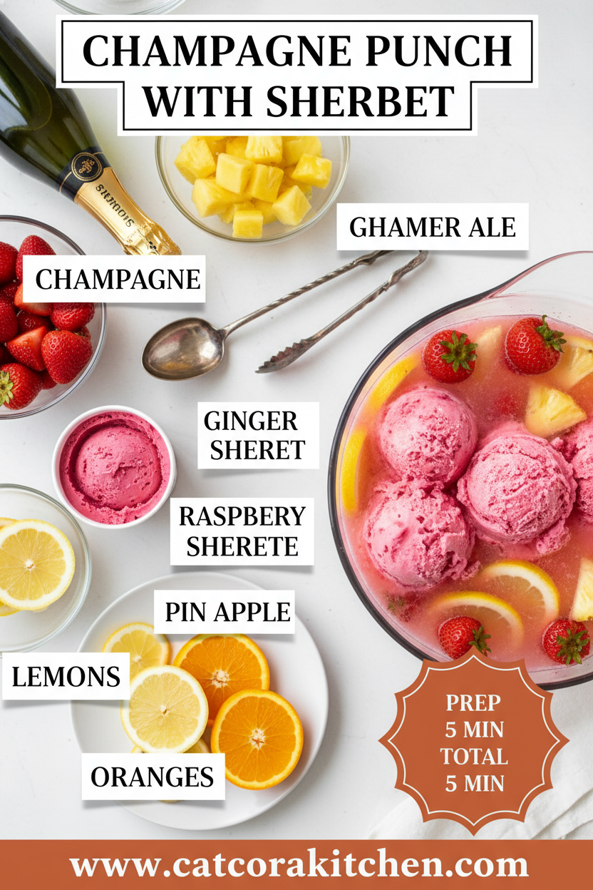 Champagne punch with sherbet ingredients