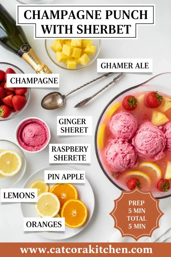 Champagne punch with sherbet ingredients