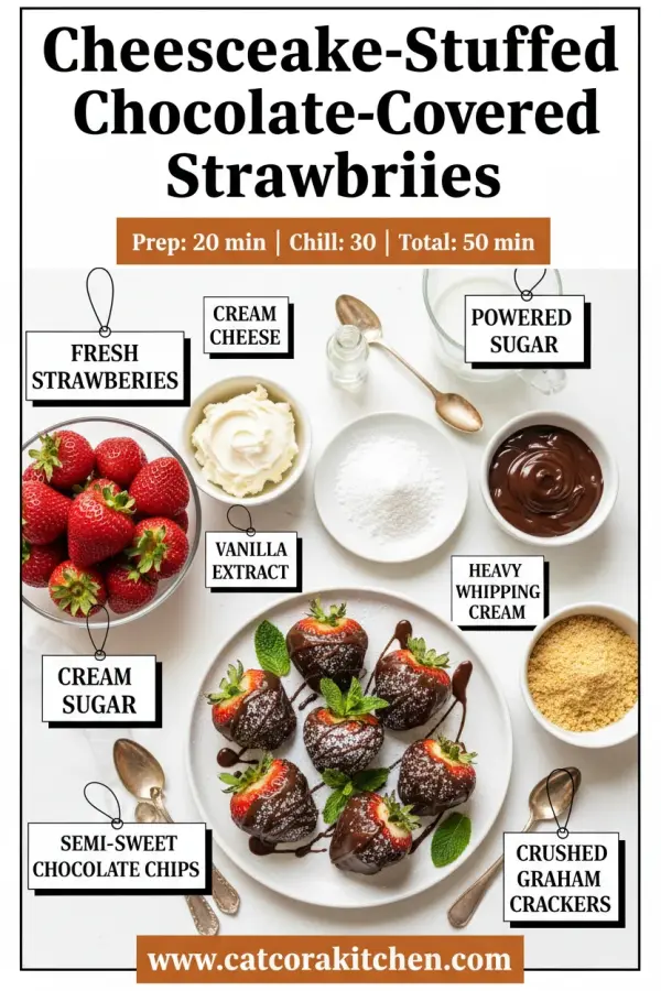 Cheesecake-stuffed chocolate-covered strawberries ingredients