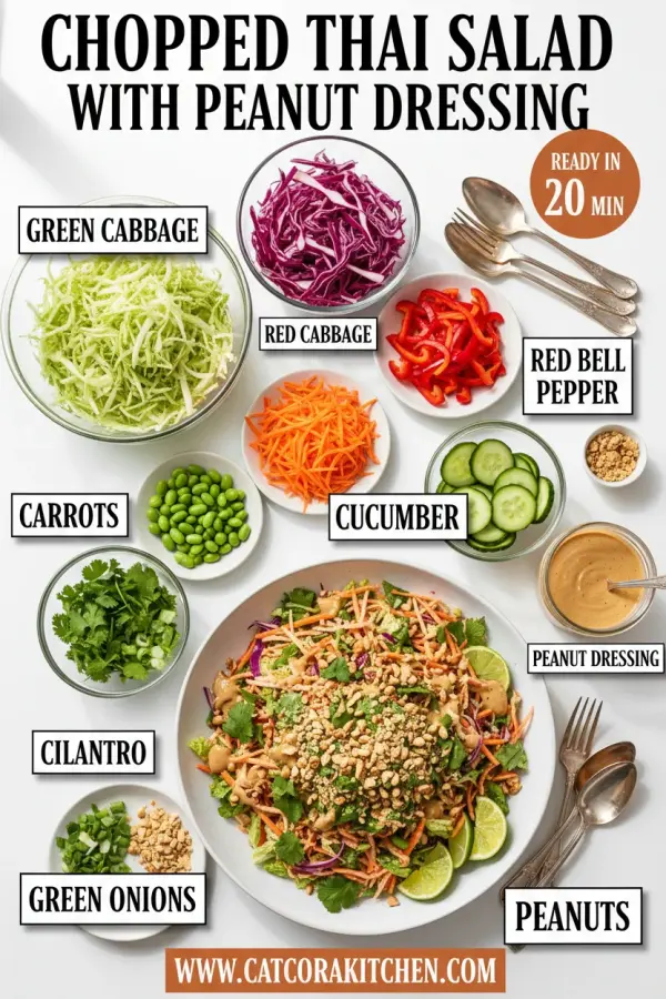 Chopped Thai salad with peanut dressing ingredients