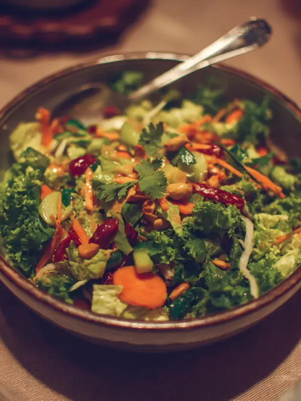 card recipe ingredients and instructions chopped Thai salad with peanut dressing