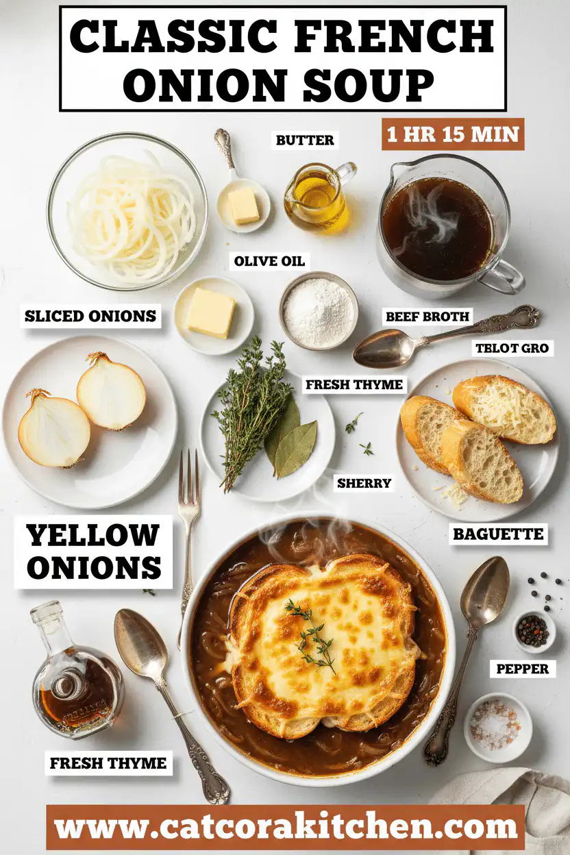 Classic French onion soup ingredients