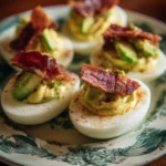 deviled eggs with avocado and bacon