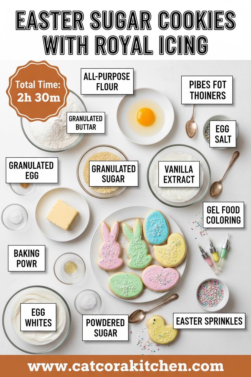 Easter sugar cookies with royal icing ingredients