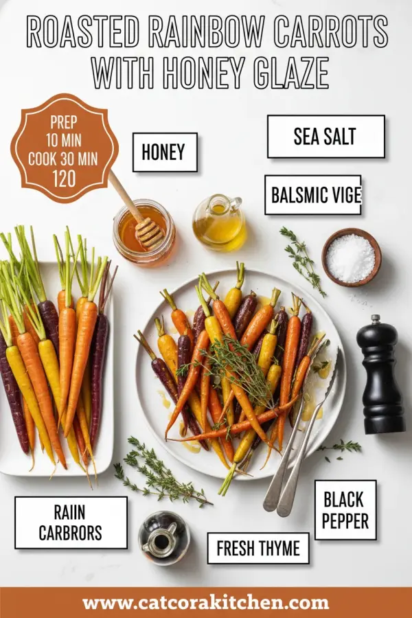 Roasted rainbow carrots with honey glaze ingredients