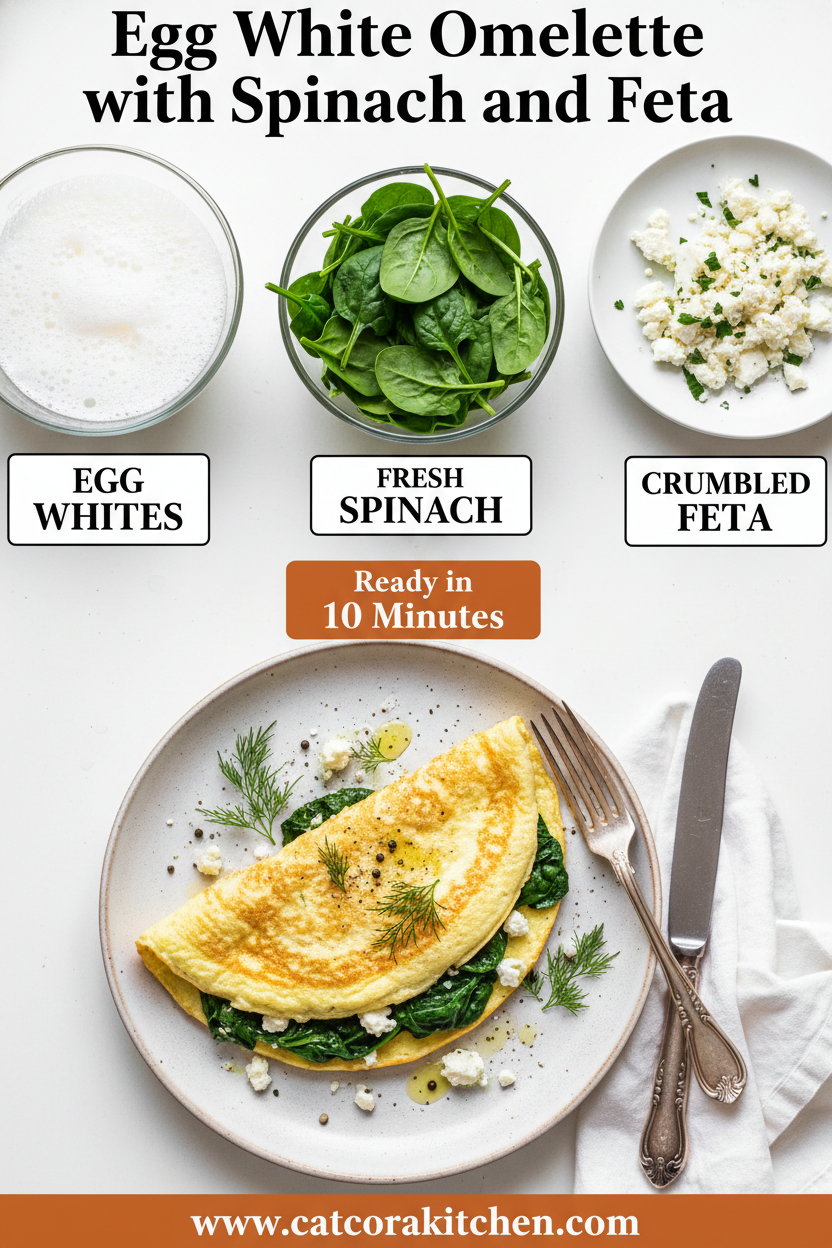 Egg white omelette with spinach and feta ingredients