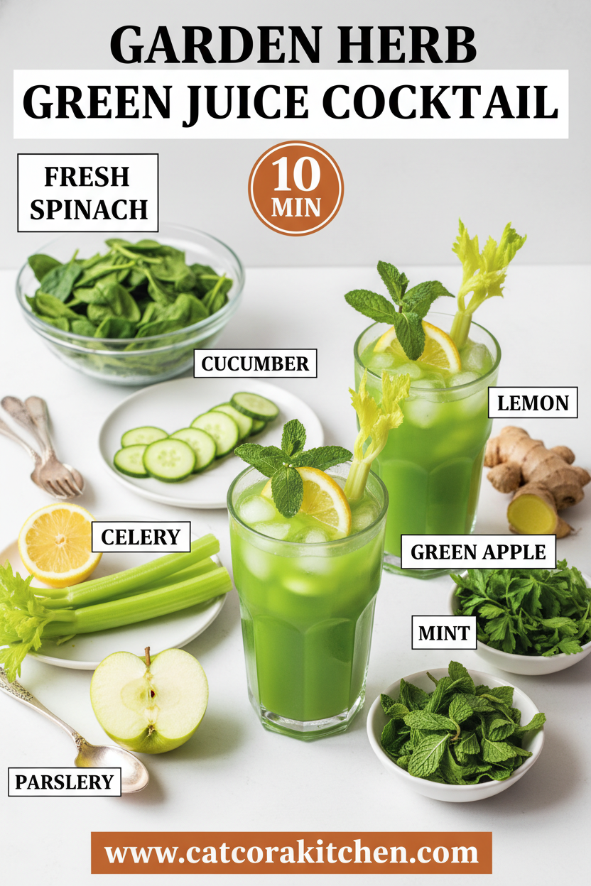 Garden herb green juice cocktail ingredients