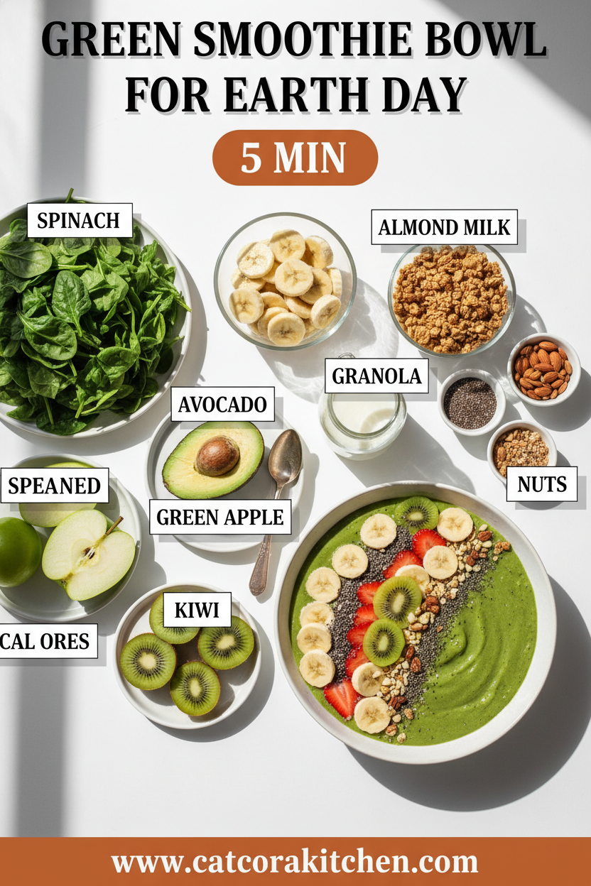 Green smoothie bowl for earth day ingredients
