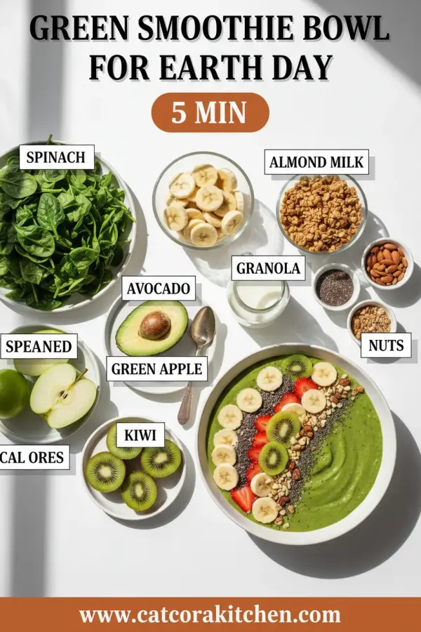 Green smoothie bowl for earth day ingredients