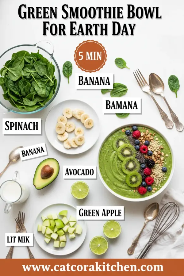 Green smoothie bowl for Earth Day ingredients