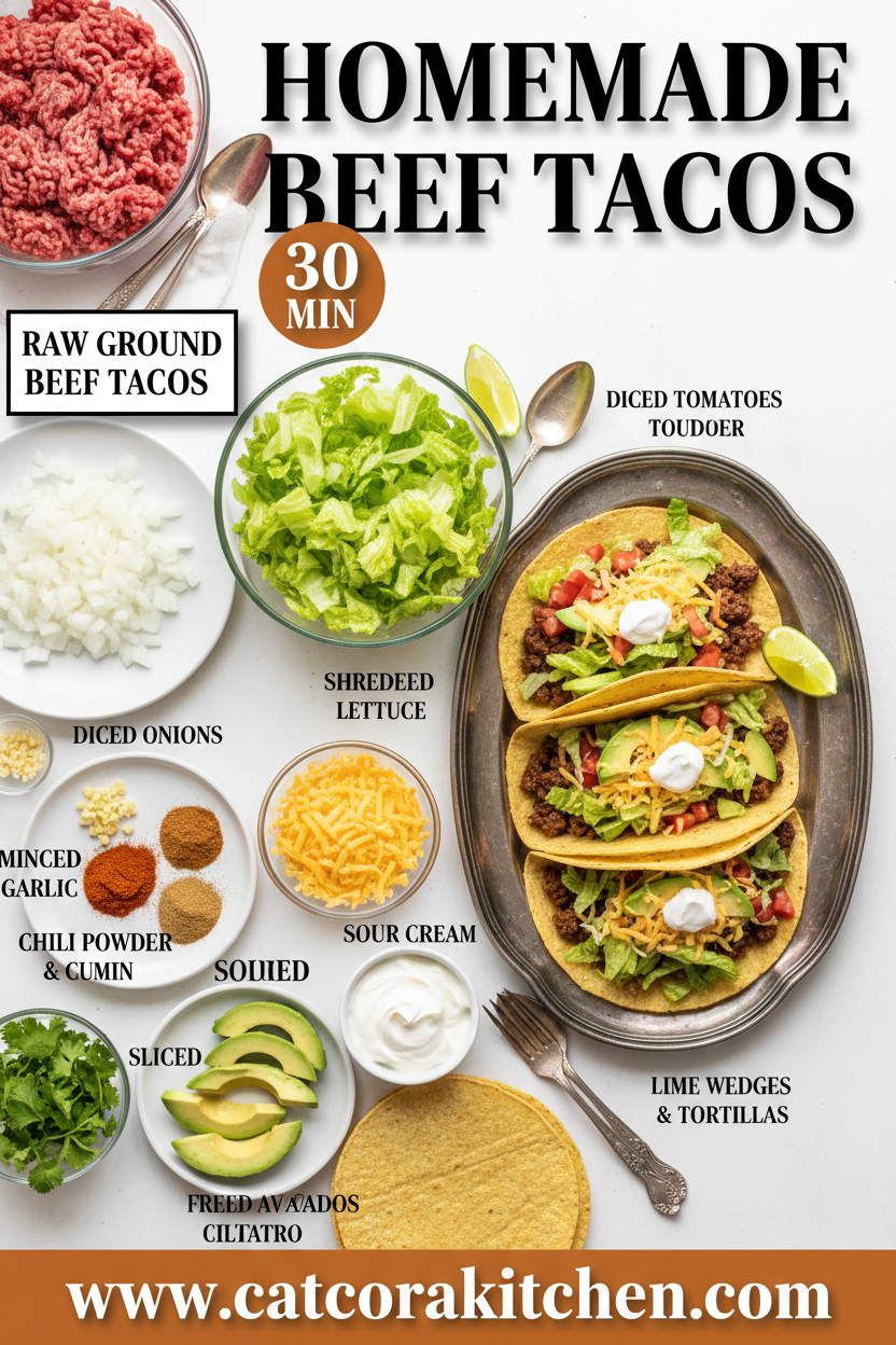 Homemade beef tacos ingredients