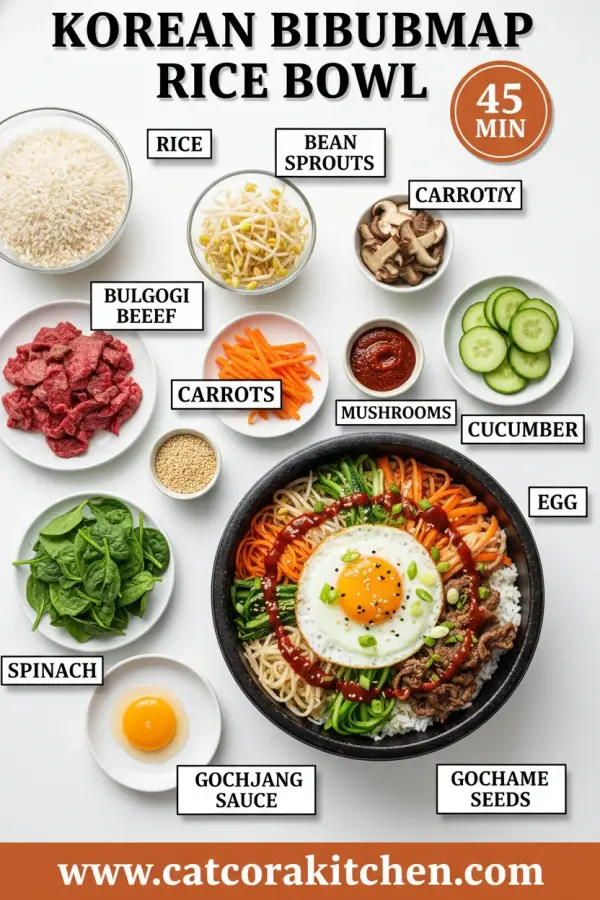 Korean bibimbap rice bowl ingredients