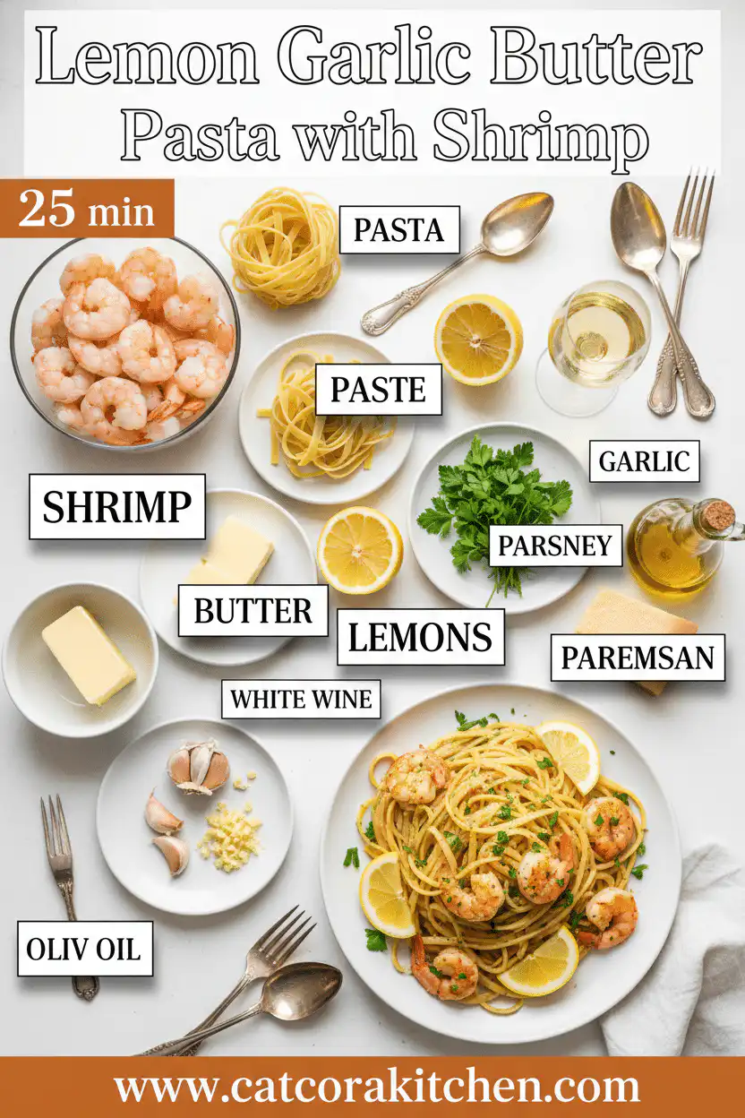Lemon garlic butter pasta with shrimp ingredients