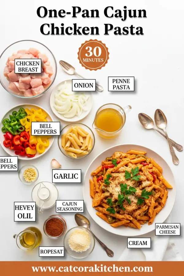 One-pan Cajun chicken pasta ingredients