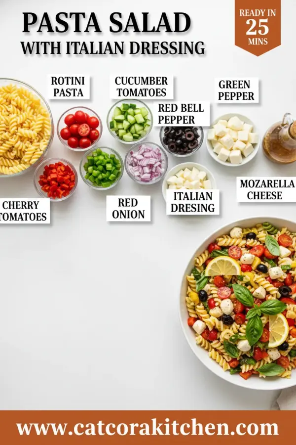 Pasta salad with Italian dressing ingredients